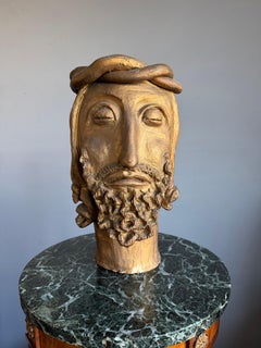 Striking Handcrafted Bust of Christ Crowned w. Thorns by S. Piens-Isenborghs