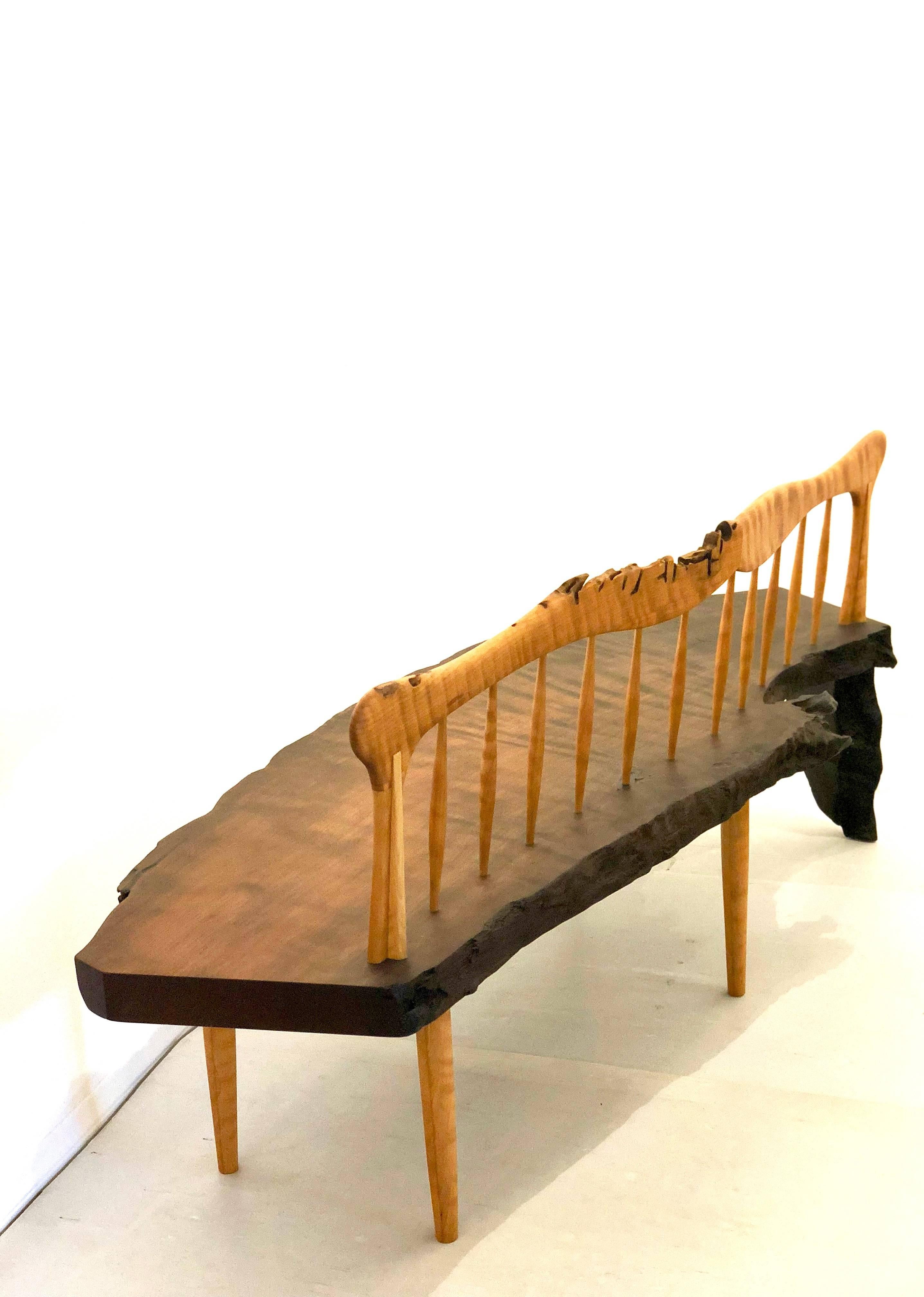 Mid-Century Modern Striking Handcrafted Long Bench in the Style of Nakashima For Sale