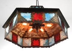 Striking Hexagon Stained Glass Chandelier