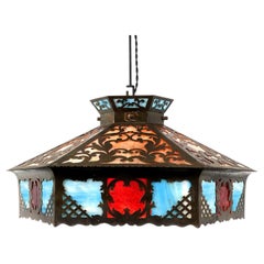 Striking Hexagon Stained Glass Chandelier