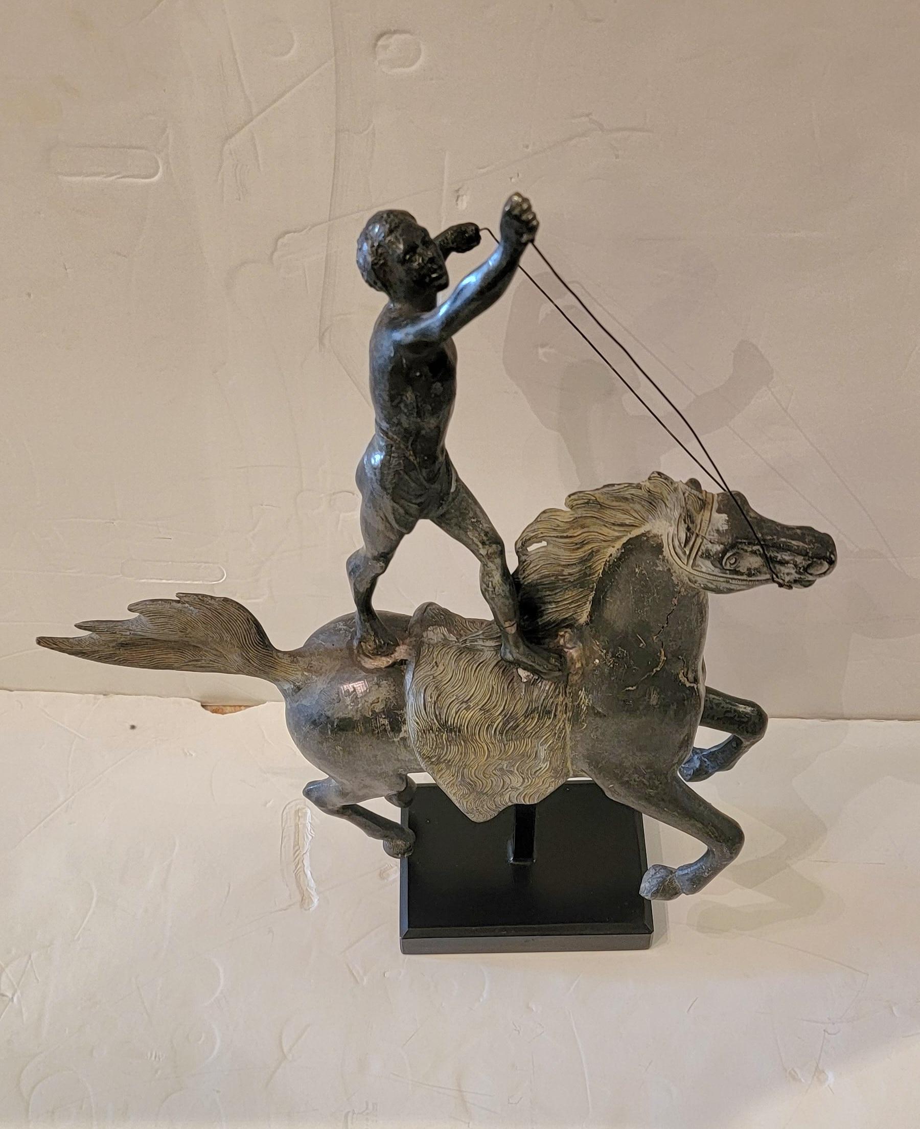 Mid-20th Century Striking Horse & Rider Sculpture with Amazing Details For Sale