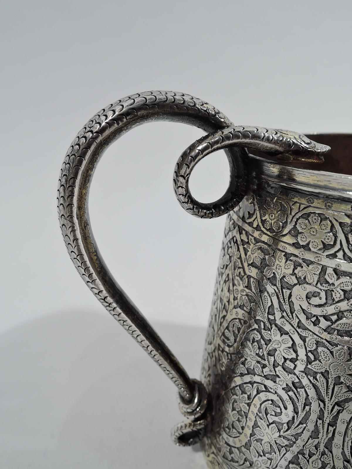 Anglo Raj Striking Indian Colonial Raj-Era Silver Mug with Snake Handle