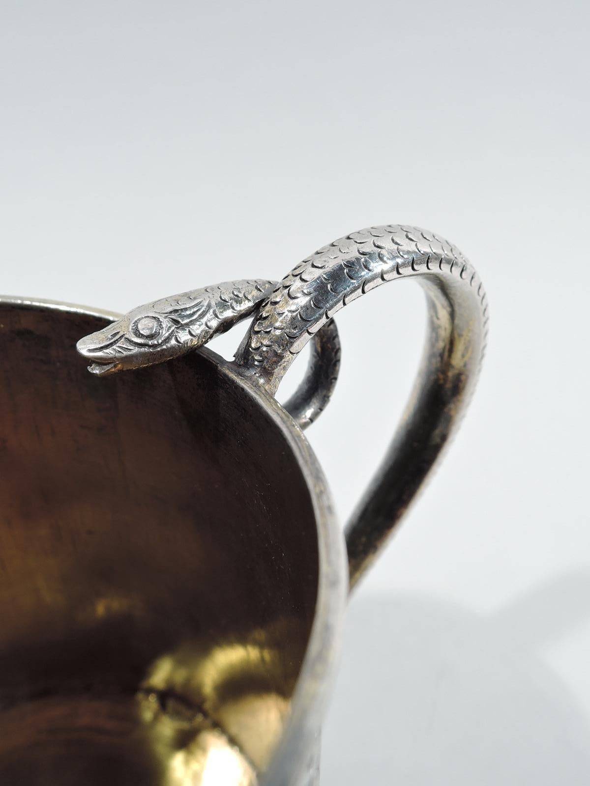 Striking Indian Colonial Raj-Era Silver Mug with Snake Handle In Excellent Condition In New York, NY