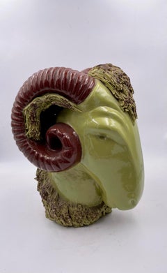 Striking Italian Ceramic Rams Head in Glossy Glaze