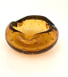 Striking Italian Murano Amber Thick Mouth Blown Glass Centrepiece Bowl