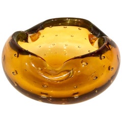 Striking Italian Murano Amber Thick Mouth Blown Glass Centrepiece Bowl