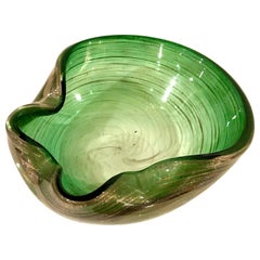 Striking Italian Murano Green and Gold Mouth Blown Glass Centrepiece Bowl