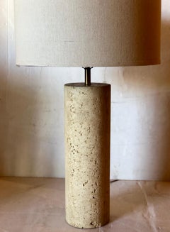 Striking Italian Solid Travertine Column Table Lamp Postmodern