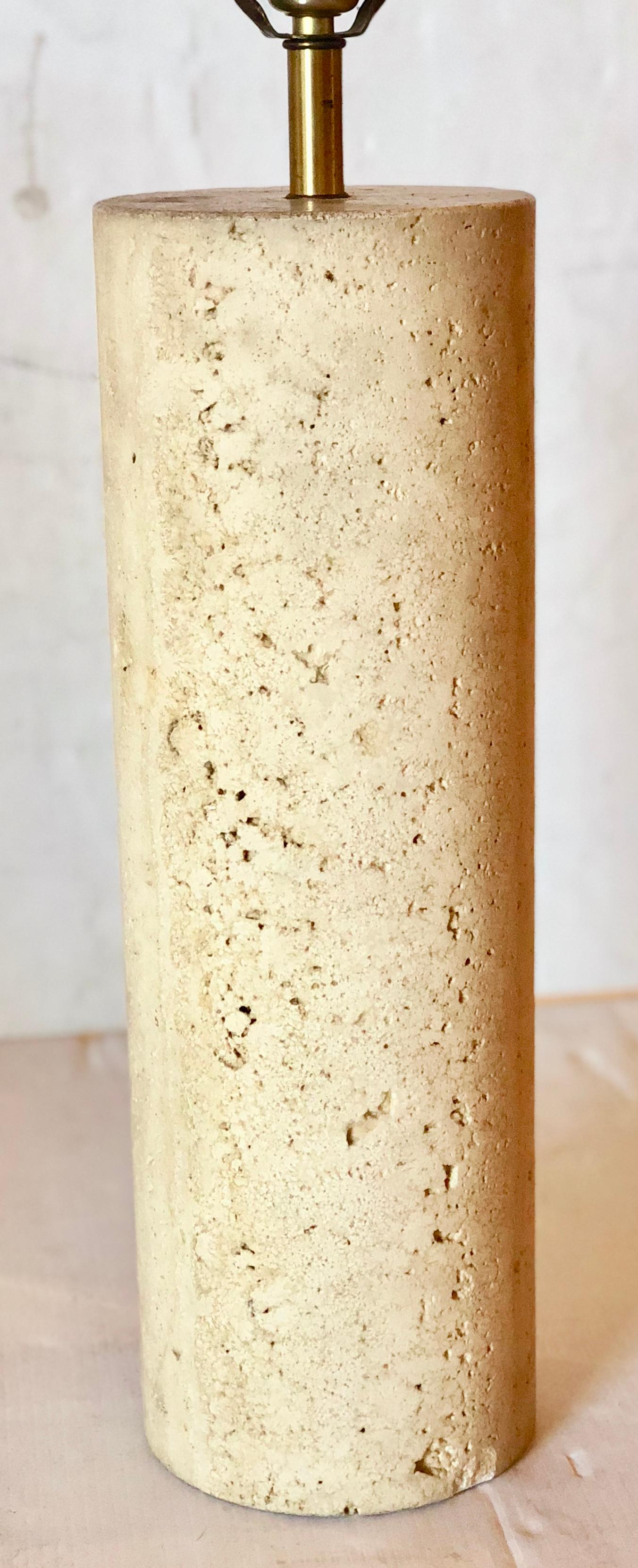 Post-Modern Striking Italian Solid Travertine Column Table Lamp Postmodern