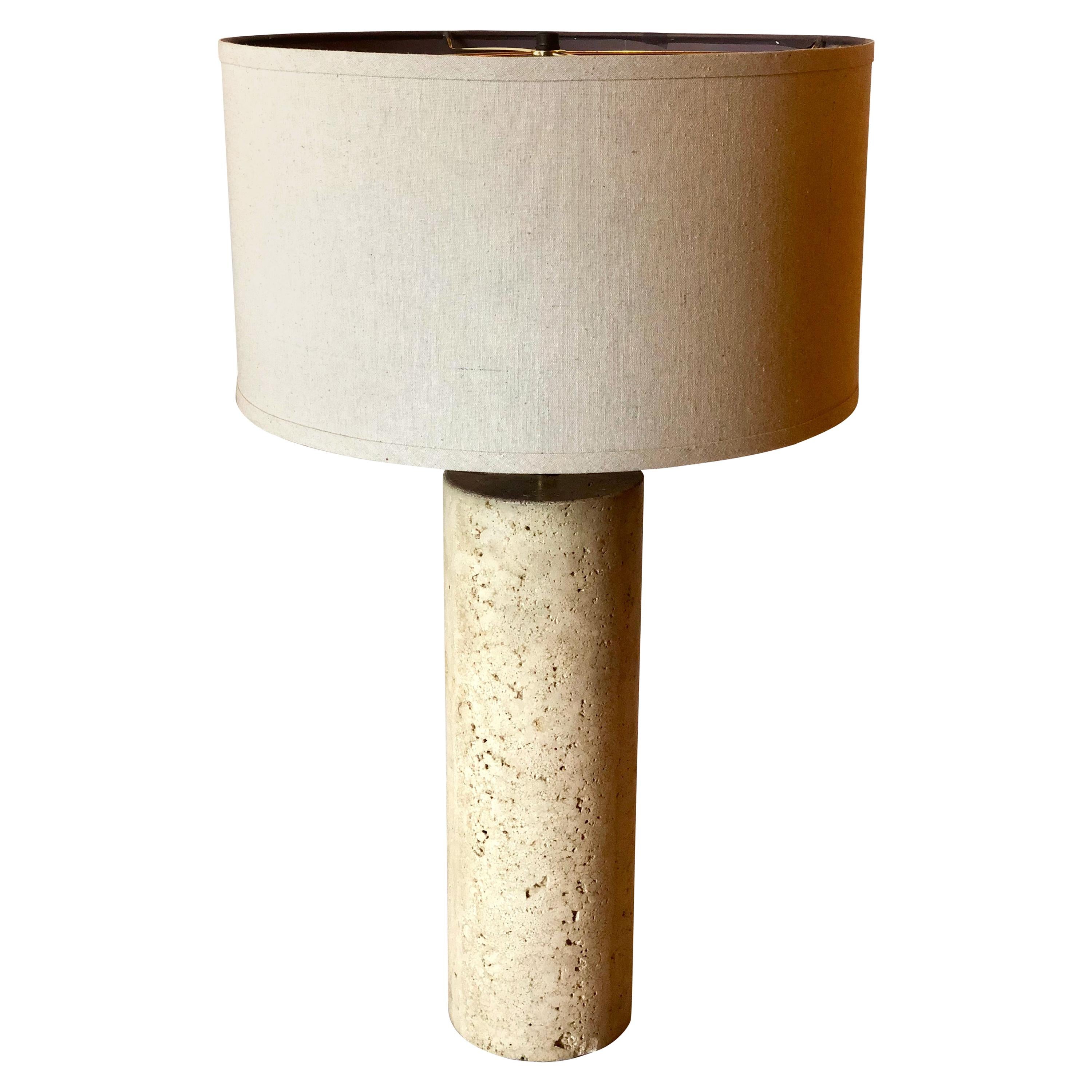 Striking Italian Solid Travertine Column Table Lamp Postmodern