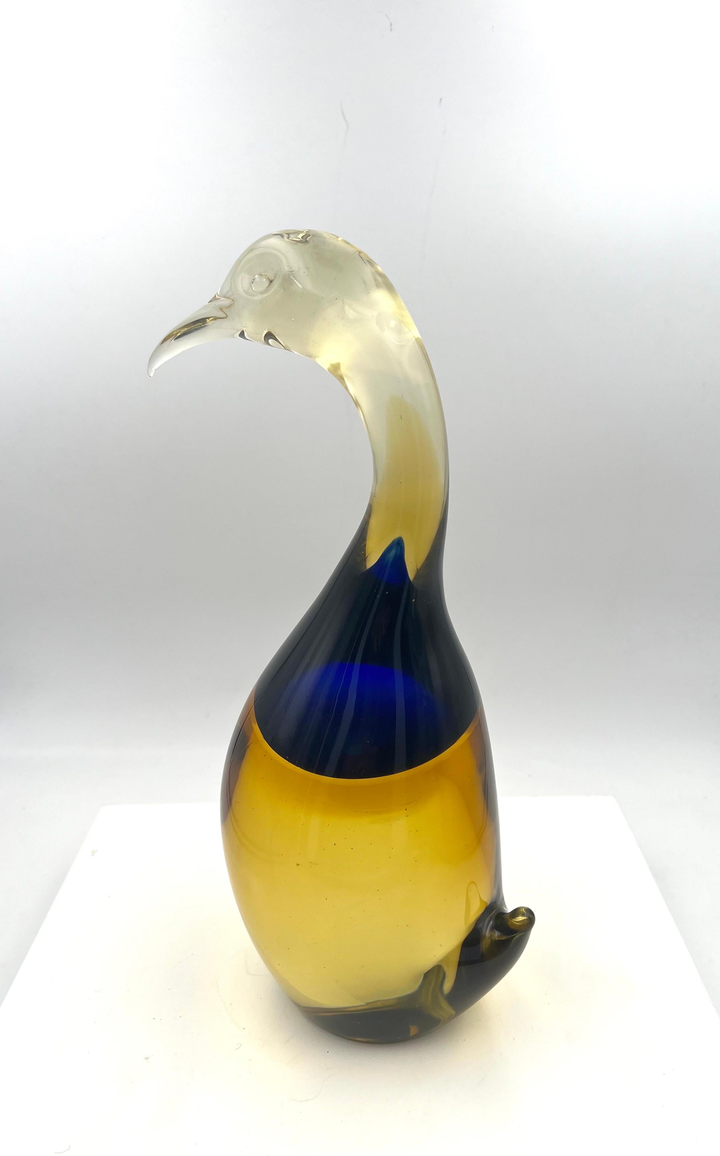 Mid-Century Modern Striking Italian Sommerso Blown Murano Glass Tall Penguin
