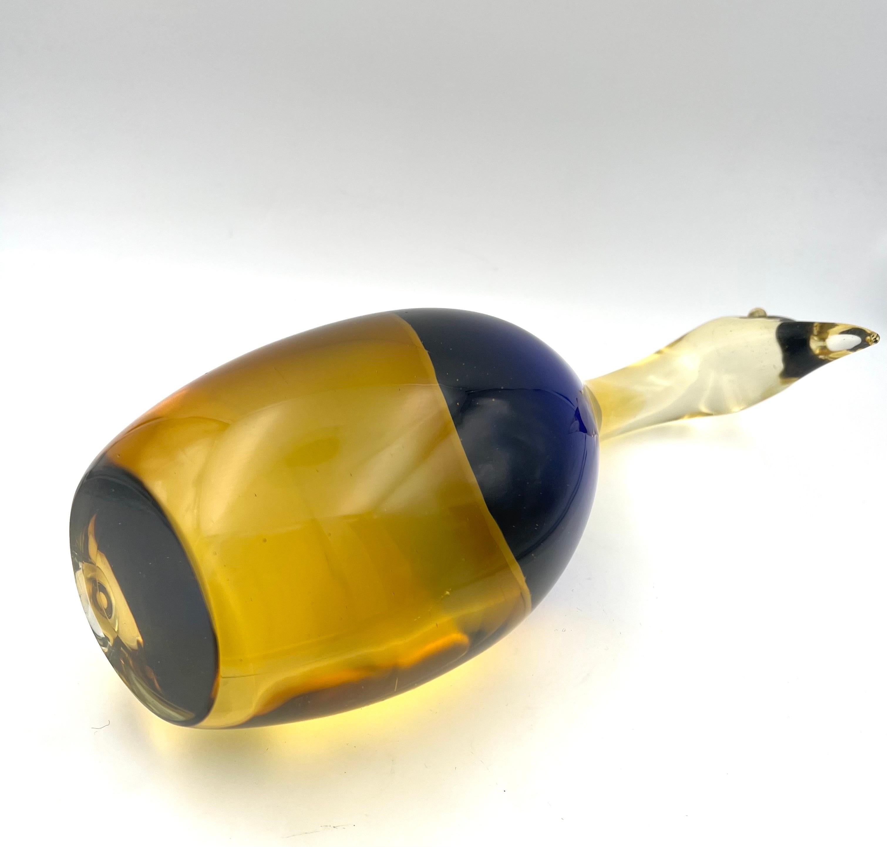 Blown Glass Striking Italian Sommerso Blown Murano Glass Tall Penguin