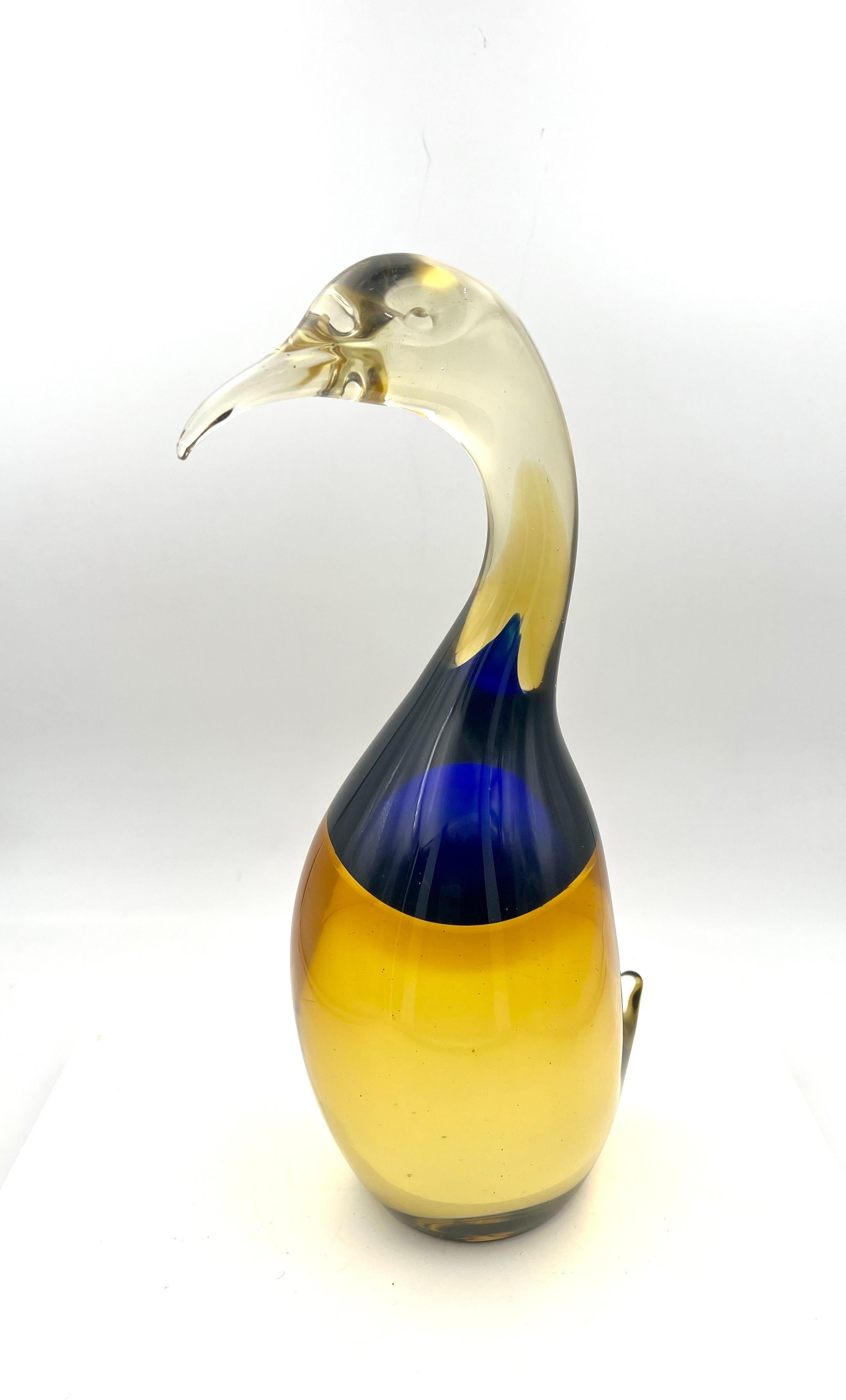 Striking Italian Sommerso Blown Murano Glass Tall Penguin