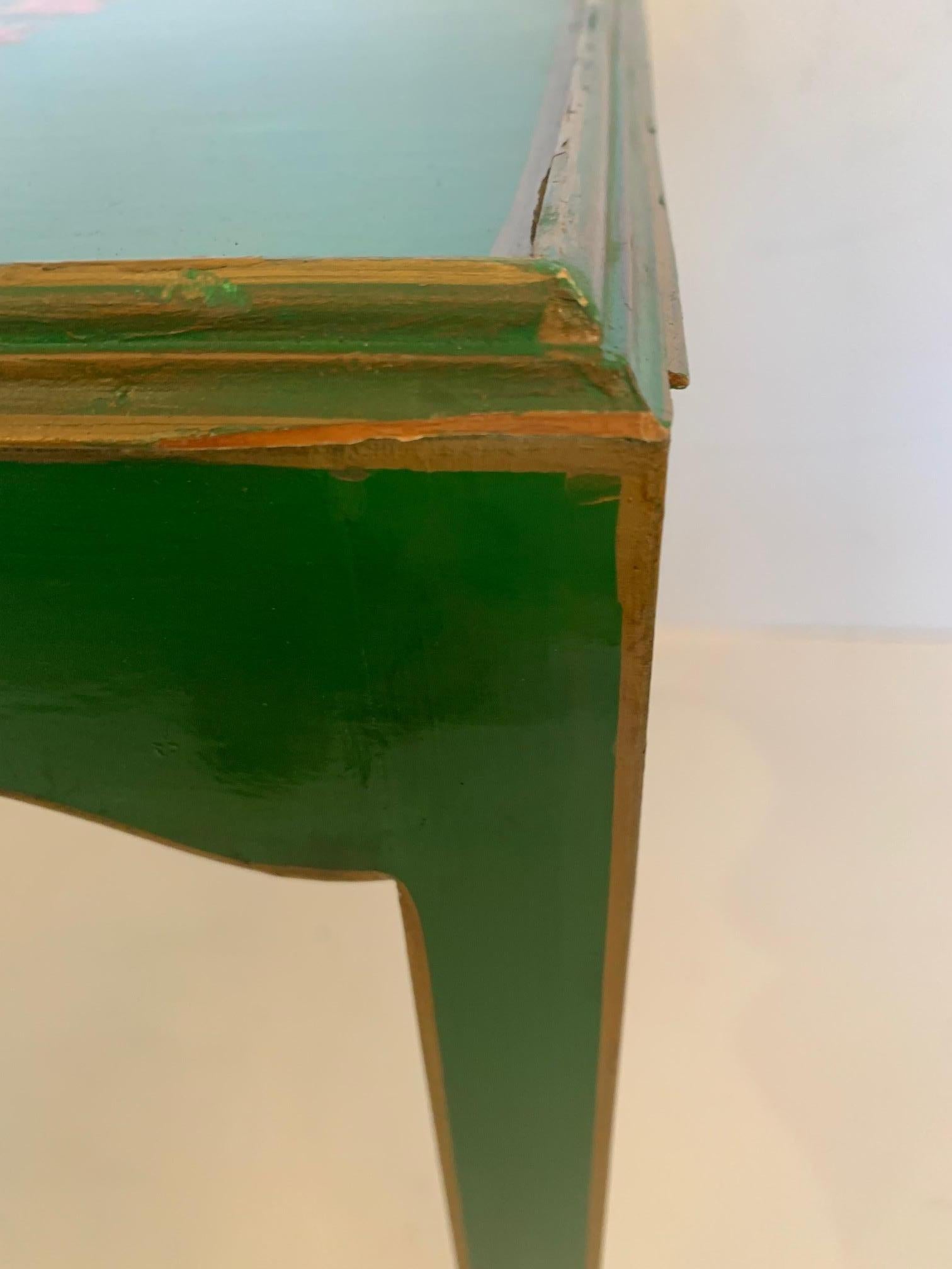 North American Striking Kelly Green Laquered Decoupage End Table