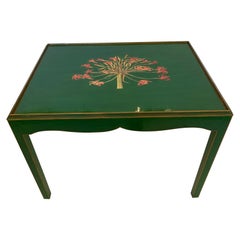 Vintage Striking Kelly Green Laquered Decoupage End Table