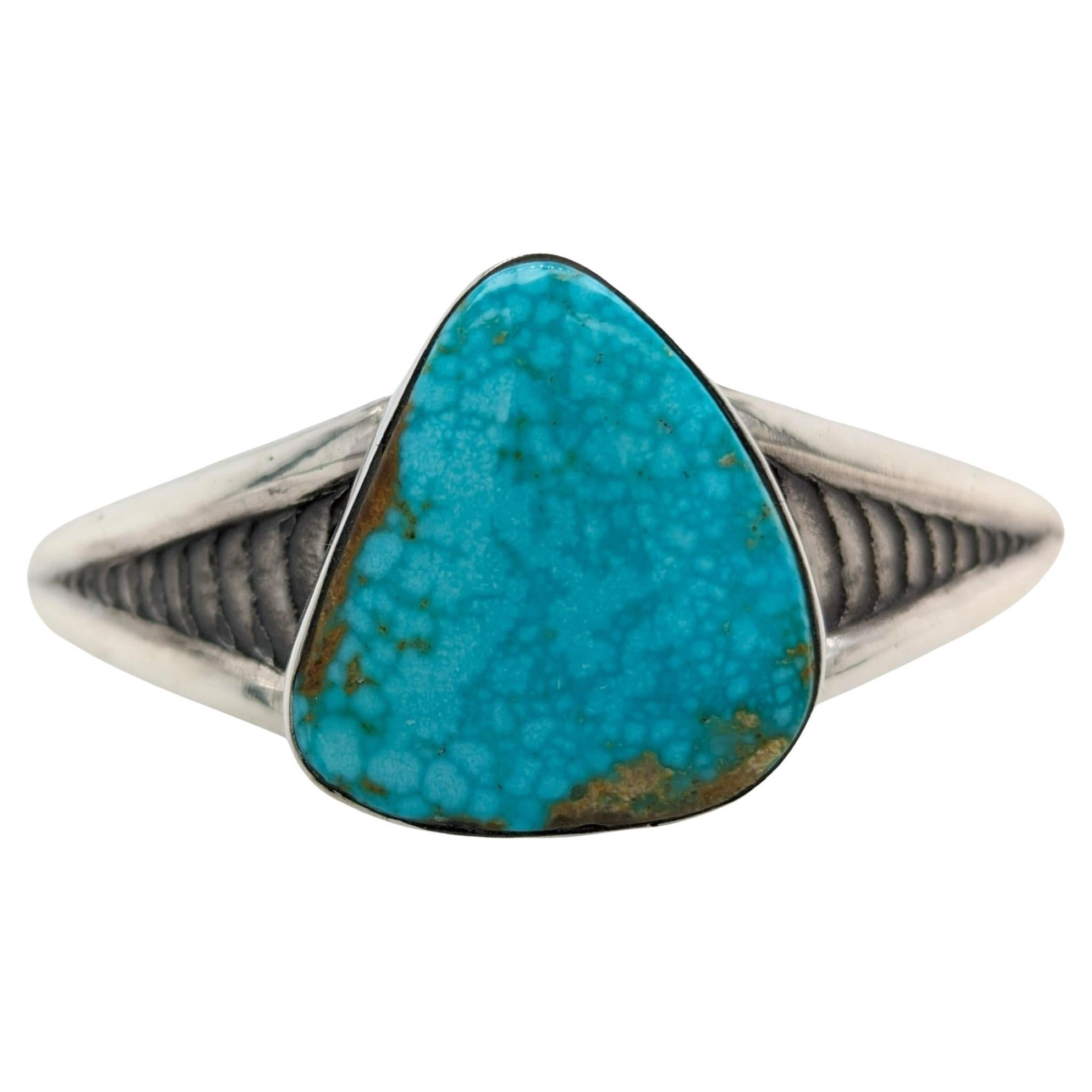 Striking Kingman Turquoise Cuff: Cuttle Bone Texture (Sterling Silver) For Sale