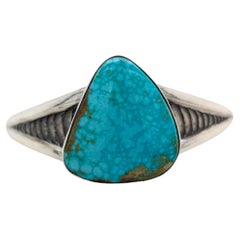 Used Striking Kingman Turquoise Cuff: Cuttle Bone Texture (Sterling Silver)