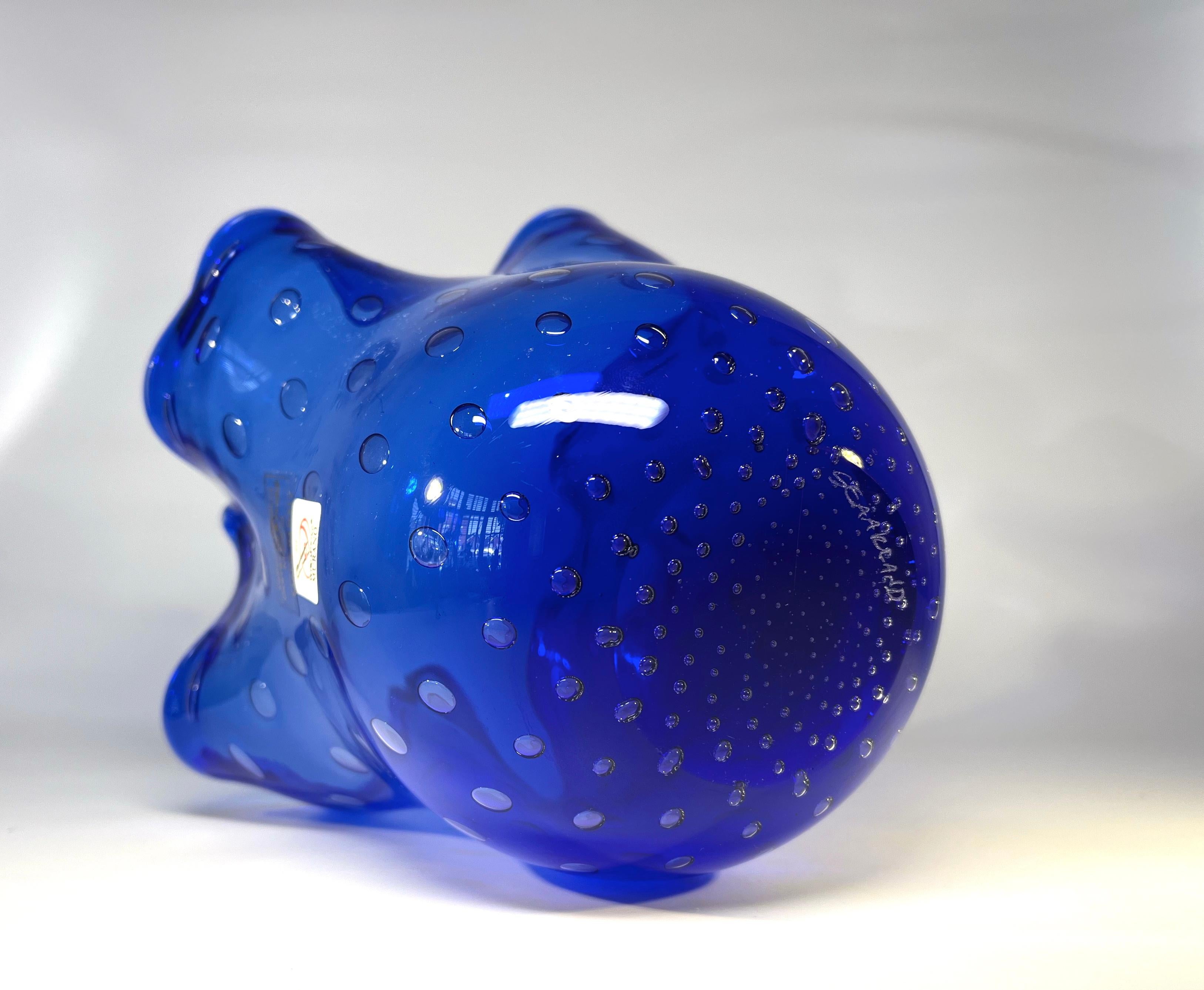 Hand-Crafted Striking Lapis Lazuli Blue, Gambaro & Poggi Murano Glass Handkerchief Vase  For Sale