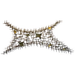 Striking Large Brutalist Wall Nail Sculpture in the Style of Jere
