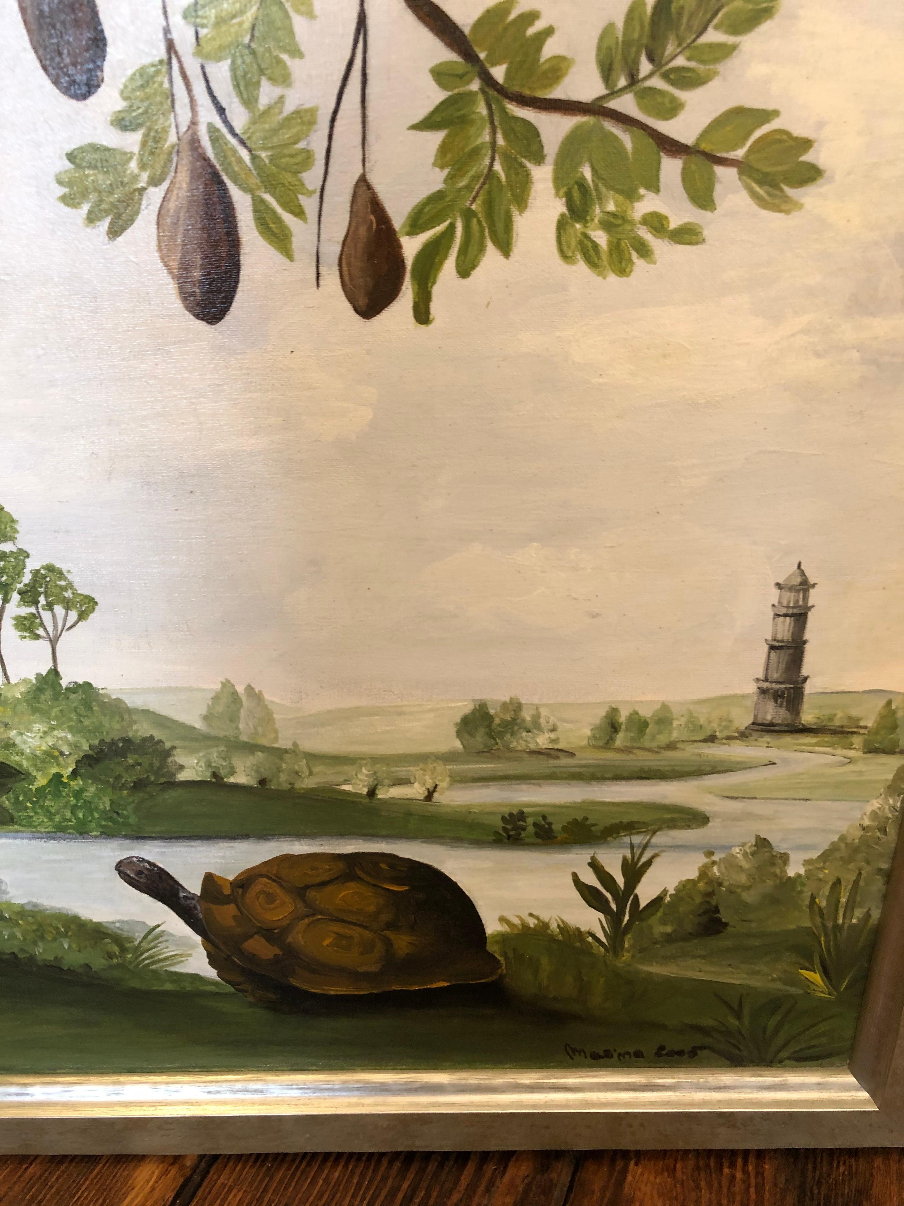 Striking Large Oil on Canvas of Tree and Turtles For Sale 5