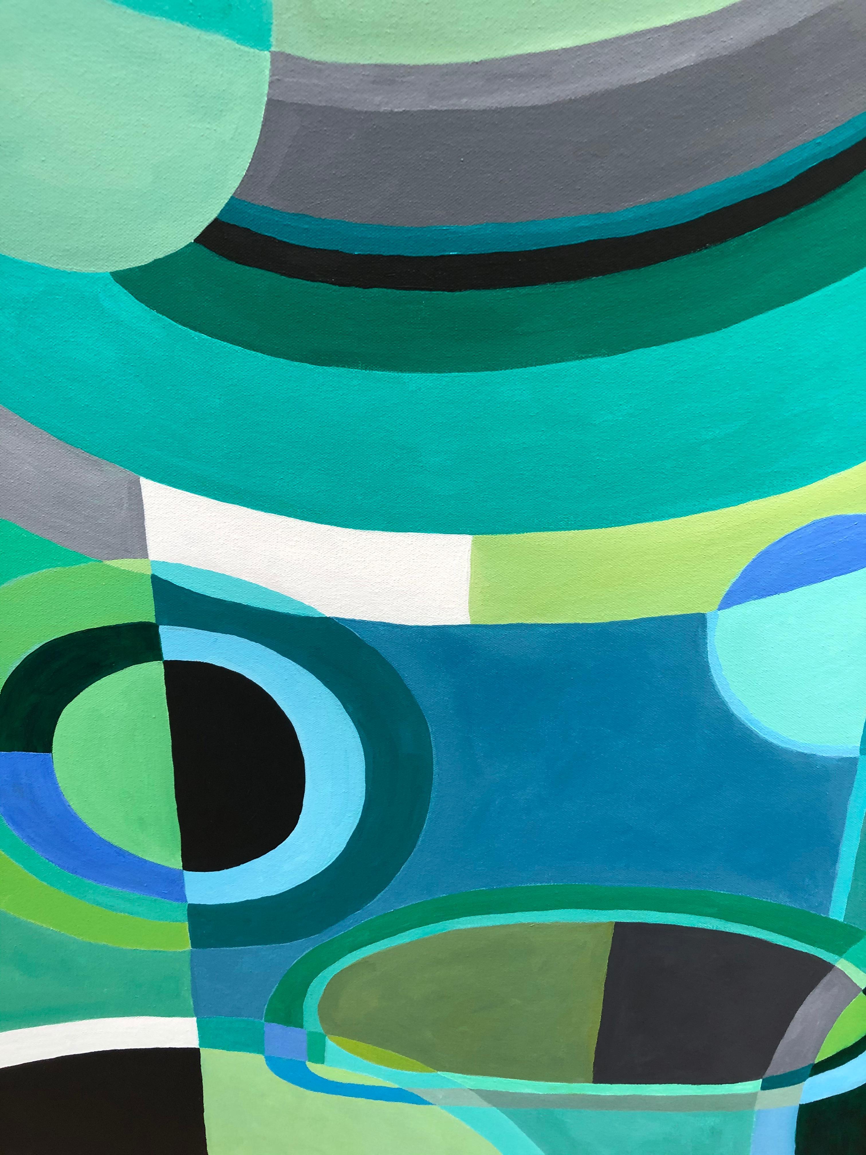 American Striking Large Rectangular Abstract Painting in Blues and Greens For Sale