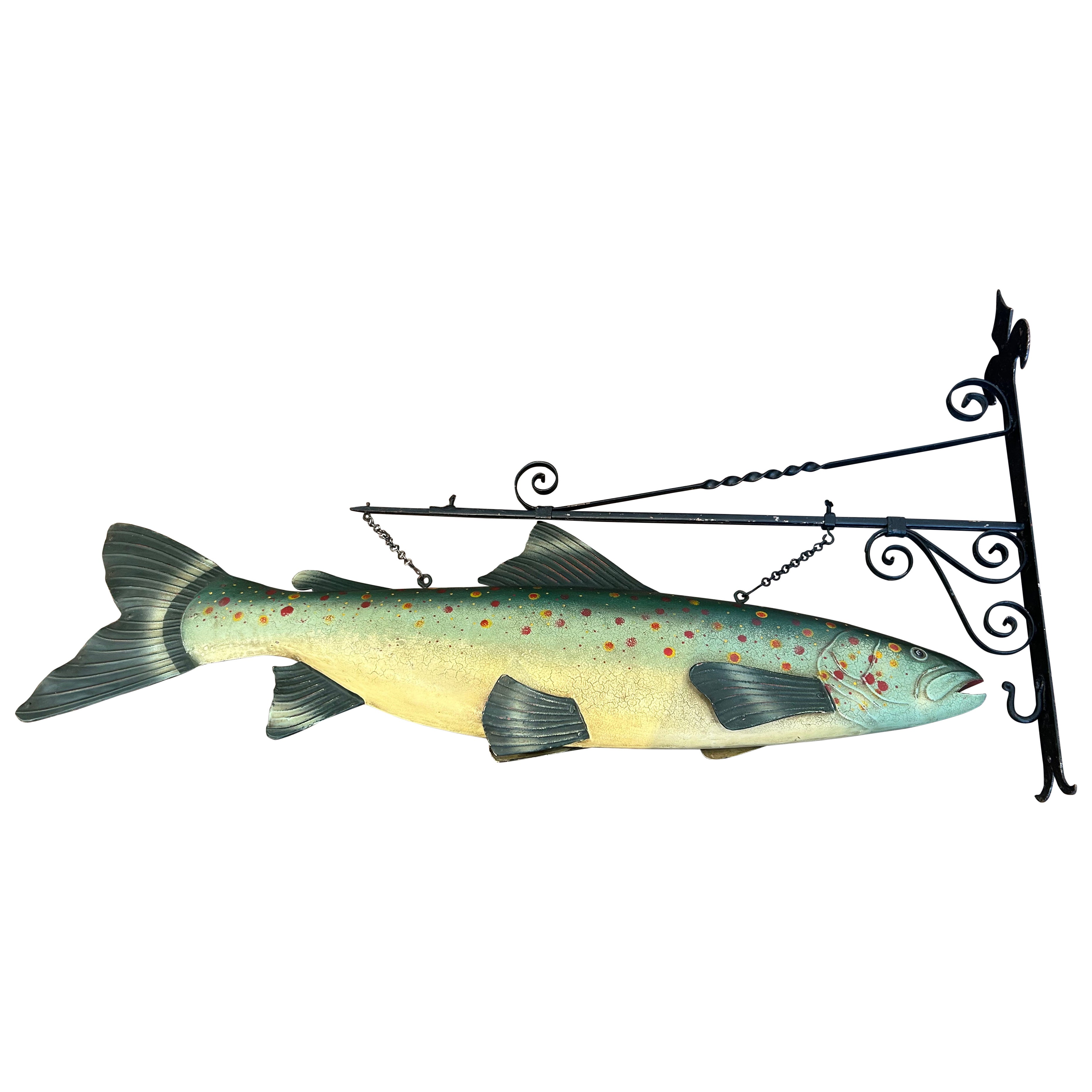 Striking Large Vintage Painted Folk Art Fish Trade Sign