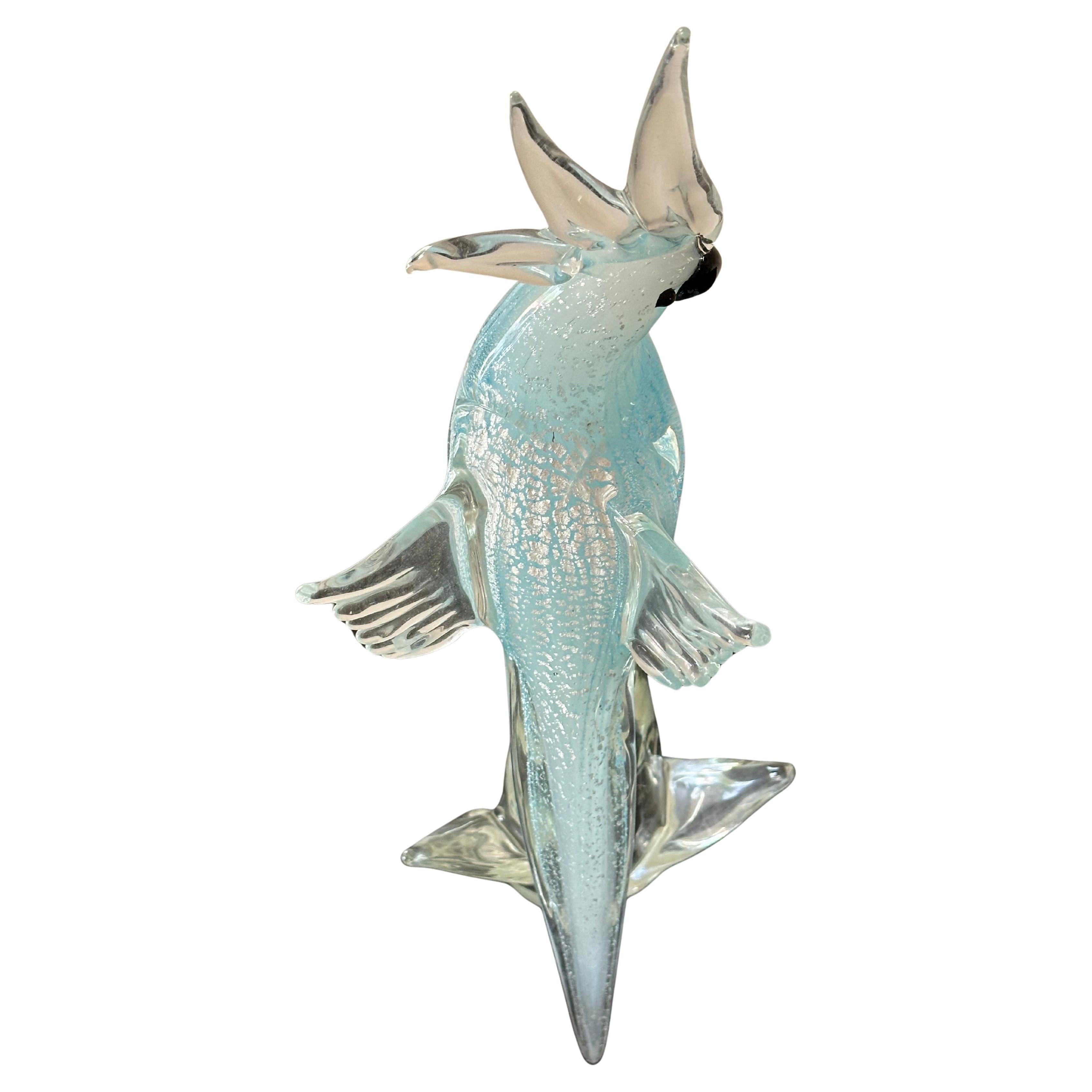 Scultura in vetro artistico di Murano con uccello e cacatua a macchie blu chiaro In condizioni buone in vendita a San Diego, CA