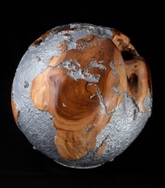 Striking Limited Edition Wooden Globe with Rough Texture Aluminium Finish 25 cm