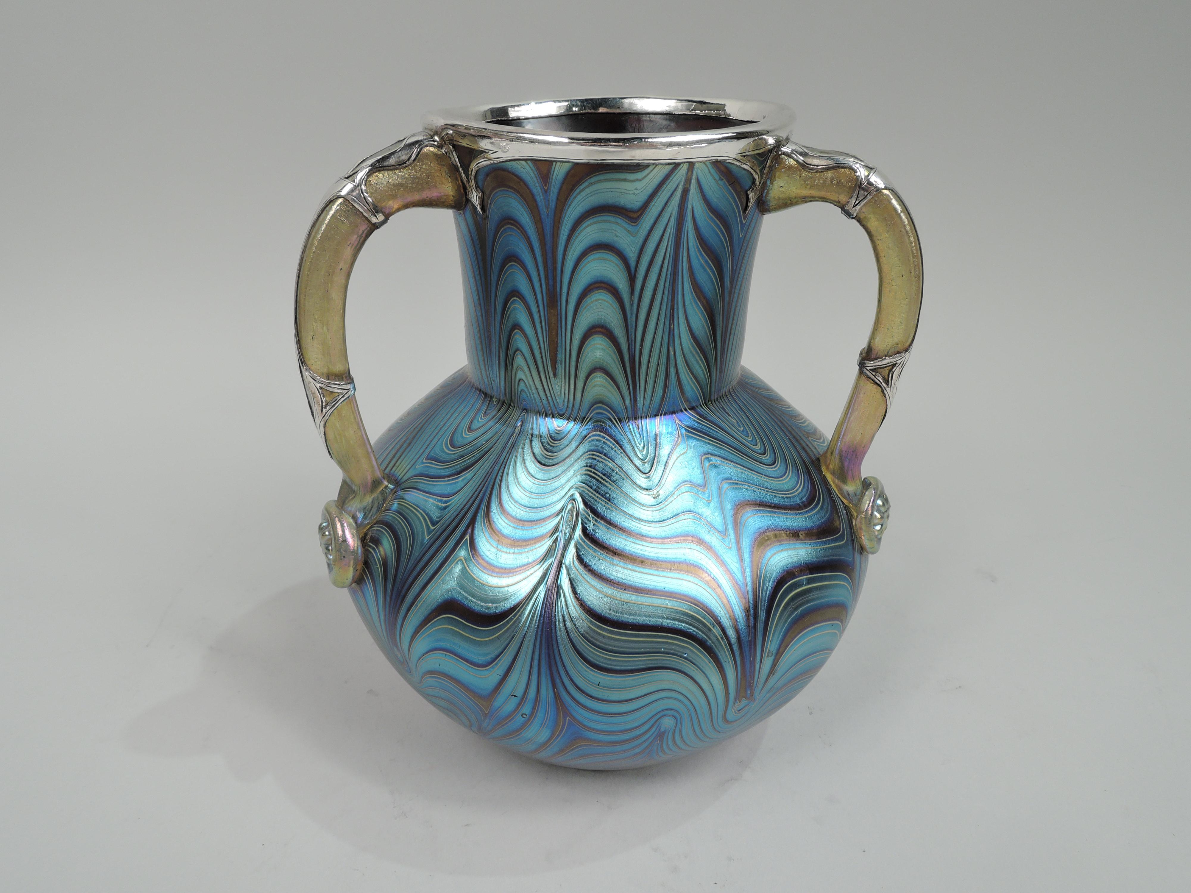 Austrian Striking Loetz Art Nouveau Silver Overlay Loving Cup Vase