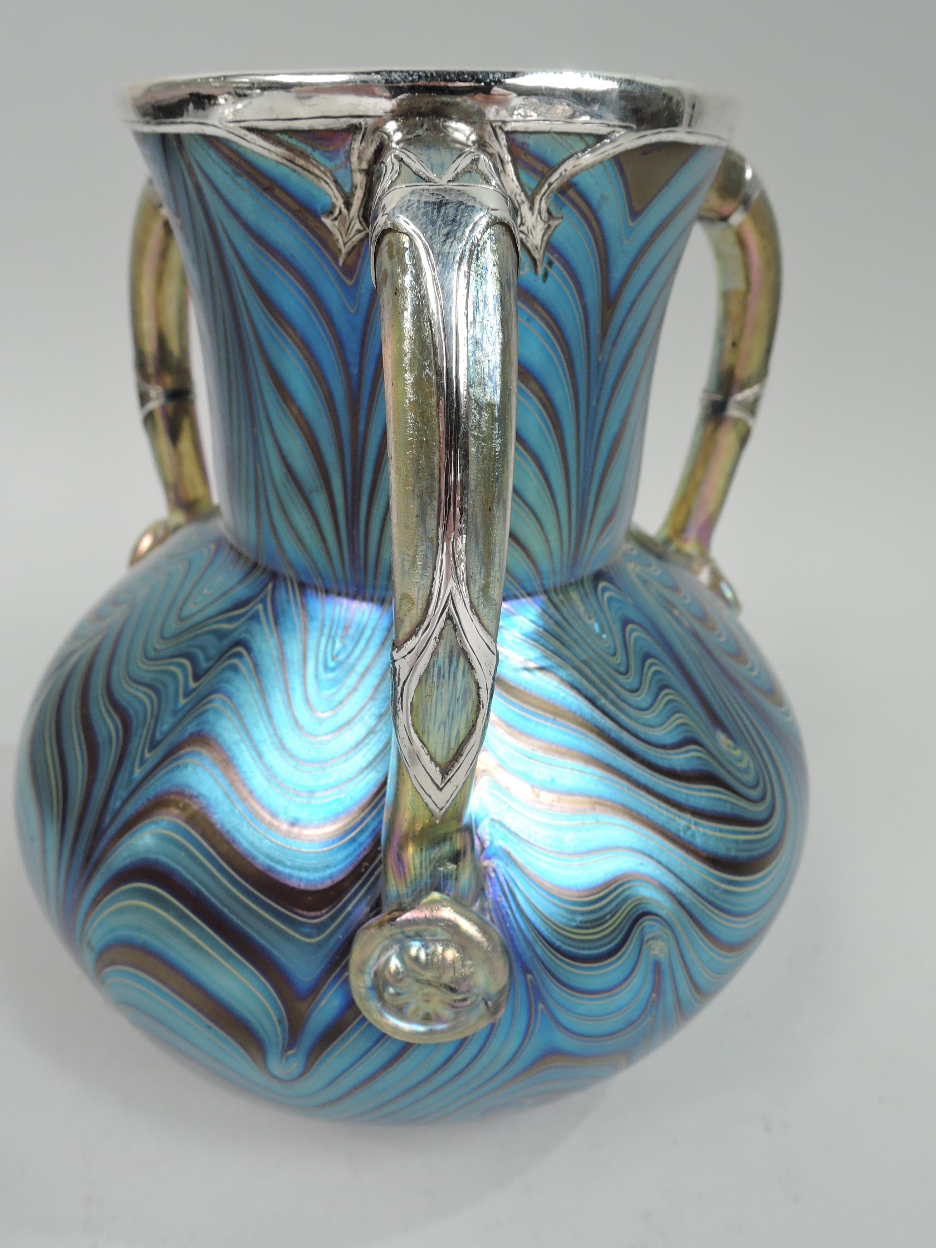 19th Century Striking Loetz Art Nouveau Silver Overlay Loving Cup Vase