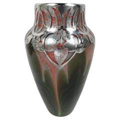 Striking Loetz Iridescent Vase with Jugendstil Silver Overlay