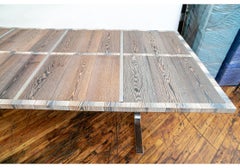 Striking Long Plank Constructed Scrap Wood and Chrome Dining Table