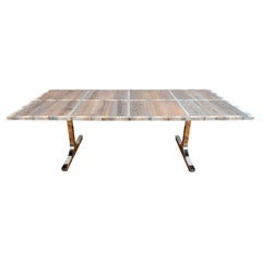 Vintage Striking Long Plank Constructed Scrap Wood and Chrome Dining Table
