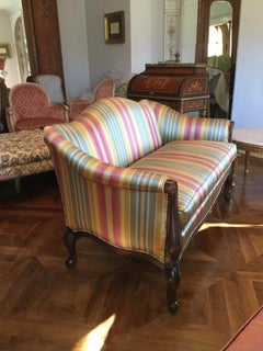 Striking Louis XV Style Silk & Satin Striped Settee Loveseat by Hickory