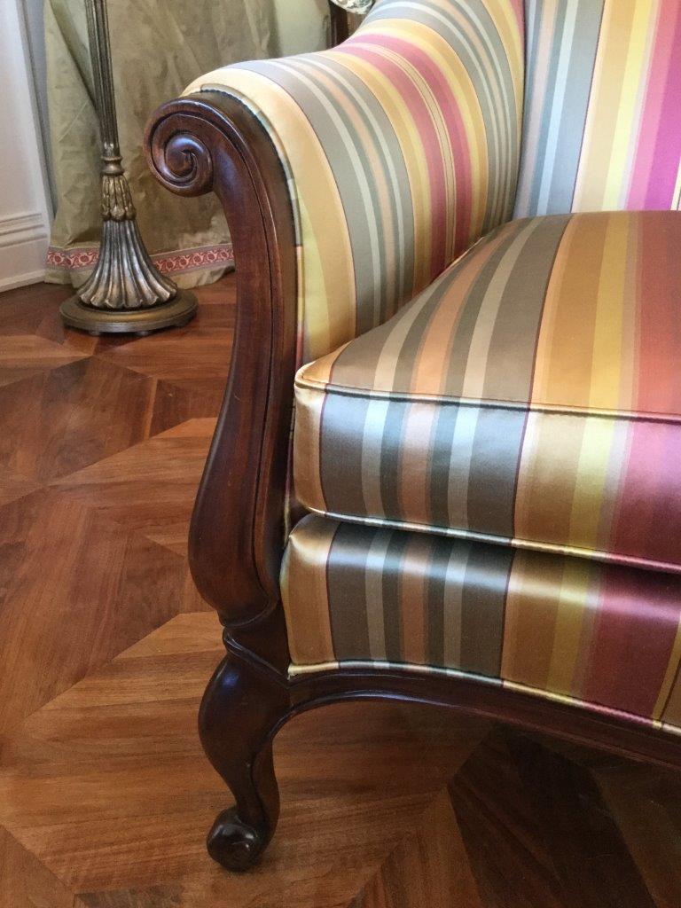 North American Striking Louis XV Style Silk & Satin Striped Settee Loveseat by Hickory