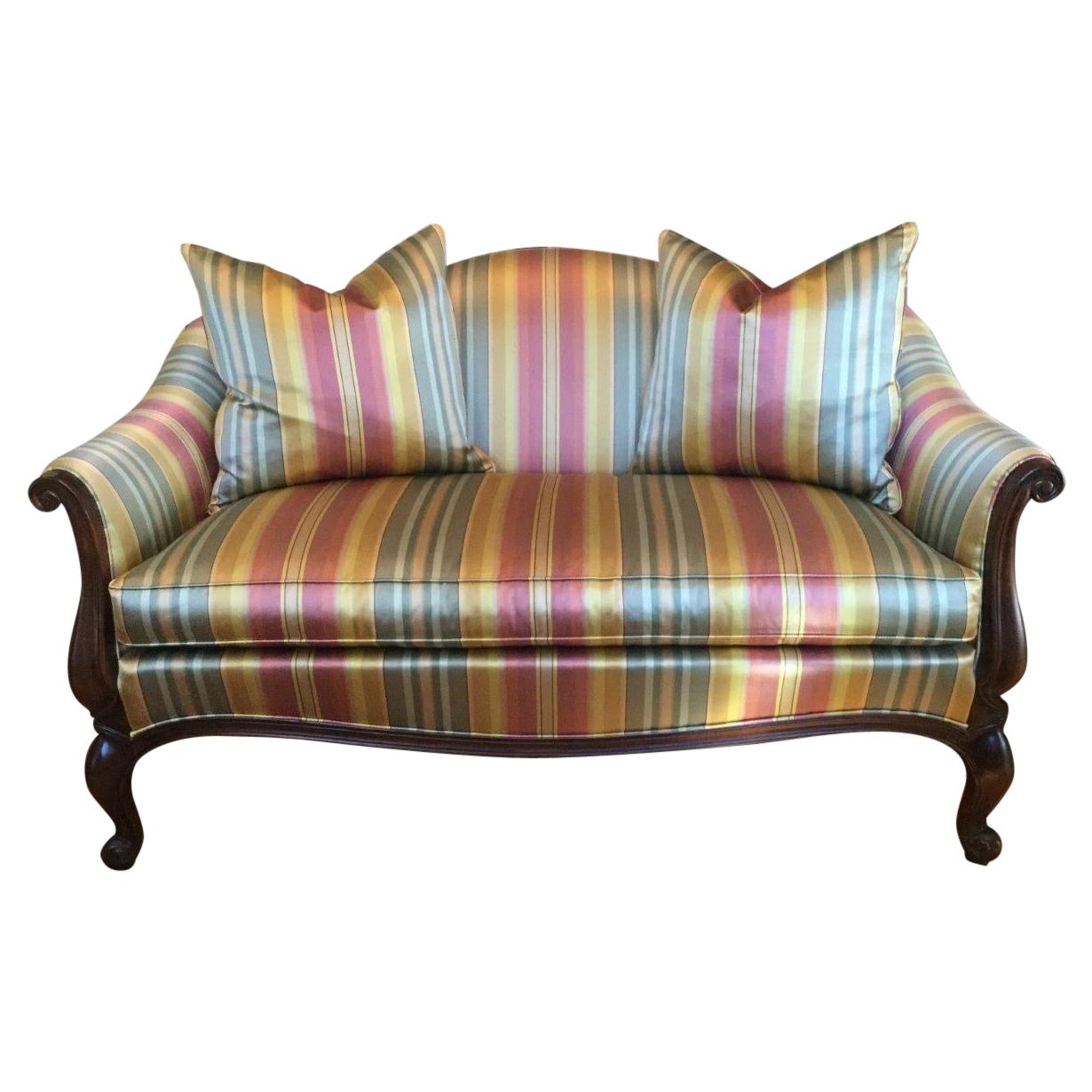 Striking Louis XV Style Silk & Satin Striped Settee Loveseat by Hickory