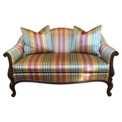 Striking Louis XV Style Silk & Satin Striped Settee Loveseat by Hickory