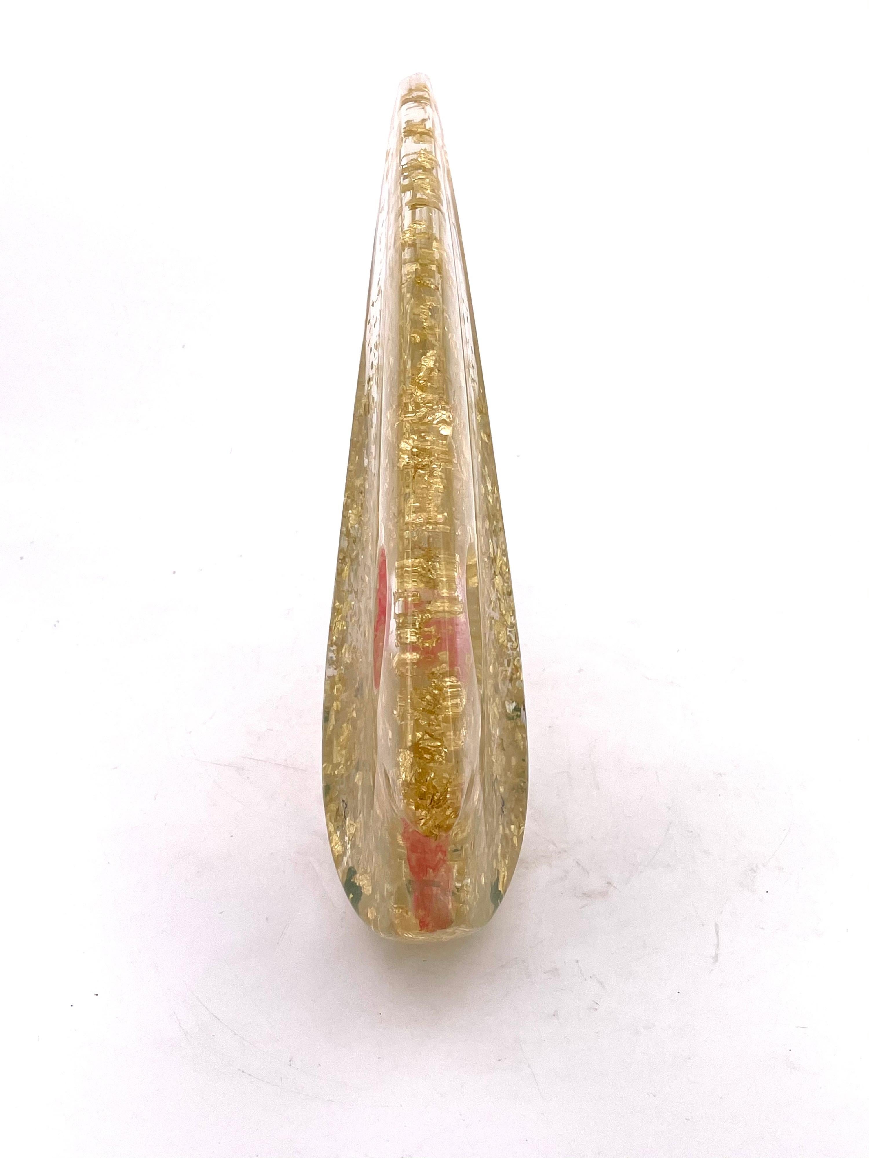 Mid-Century Modern Striking Lucite Fish Sculpture with Gold Flakes by Jaru