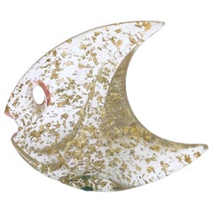 Striking Lucite Fish Sculpture with Gold Flakes by Jaru