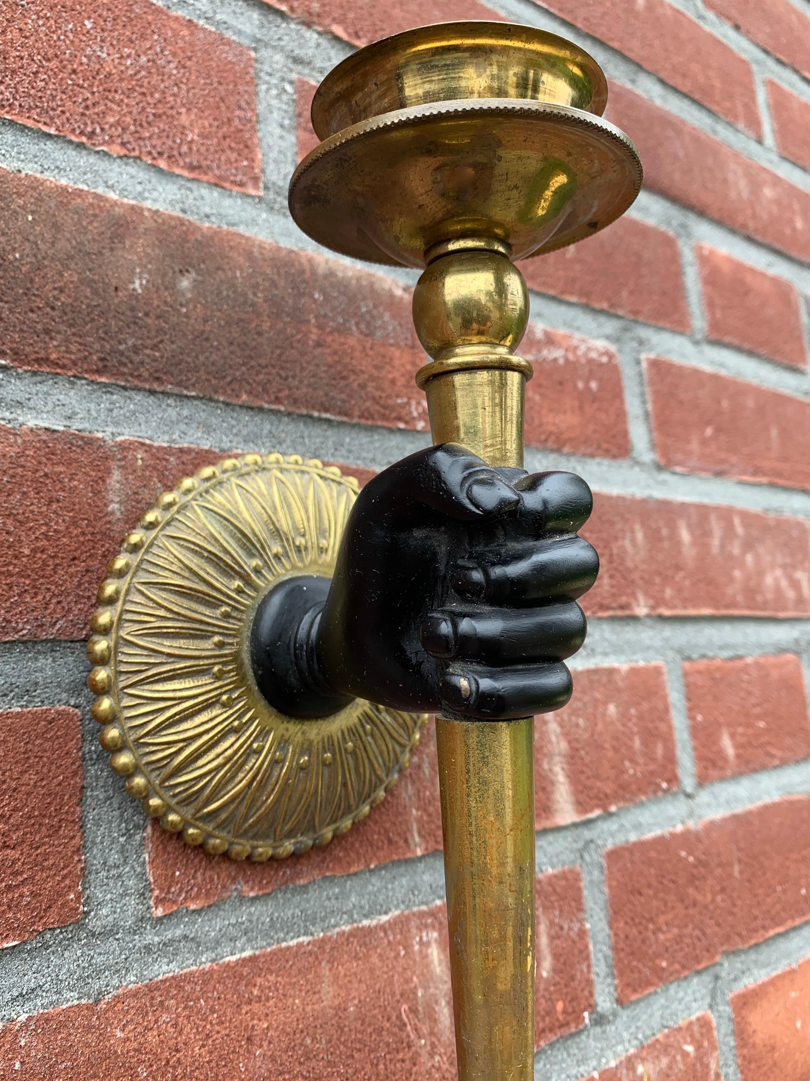 Striking Maison Baguès Style Solid Bronze Hand w. Brass Torch Wall Sconce / Lamp 6