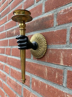 Striking Maison Baguès Style Solid Bronze Hand w. Brass Torch Wall Sconce / Lamp