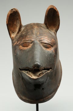 Striking Makonde Animal Helmet Mask, Dog or Hyena, Tanzania, Early 20th C.