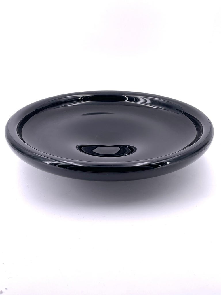 Striking Massive Black Thick Glass Bowl Centerpiece For Sale at 1stDibs