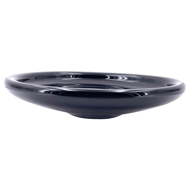 Striking Massive Black Thick Glass Bowl Centerpiece For Sale at 1stDibs