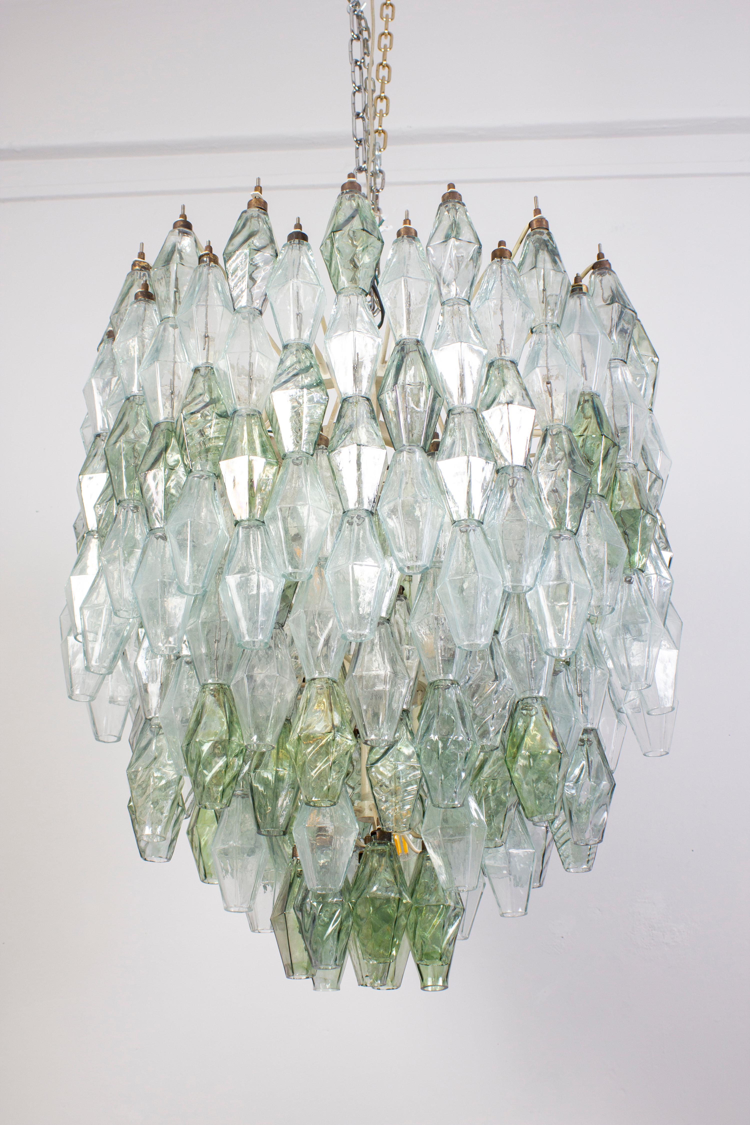  Striking Mid-Century Green and Clear Poliedri Chandelier, 1960 In Excellent Condition For Sale In Rome, IT