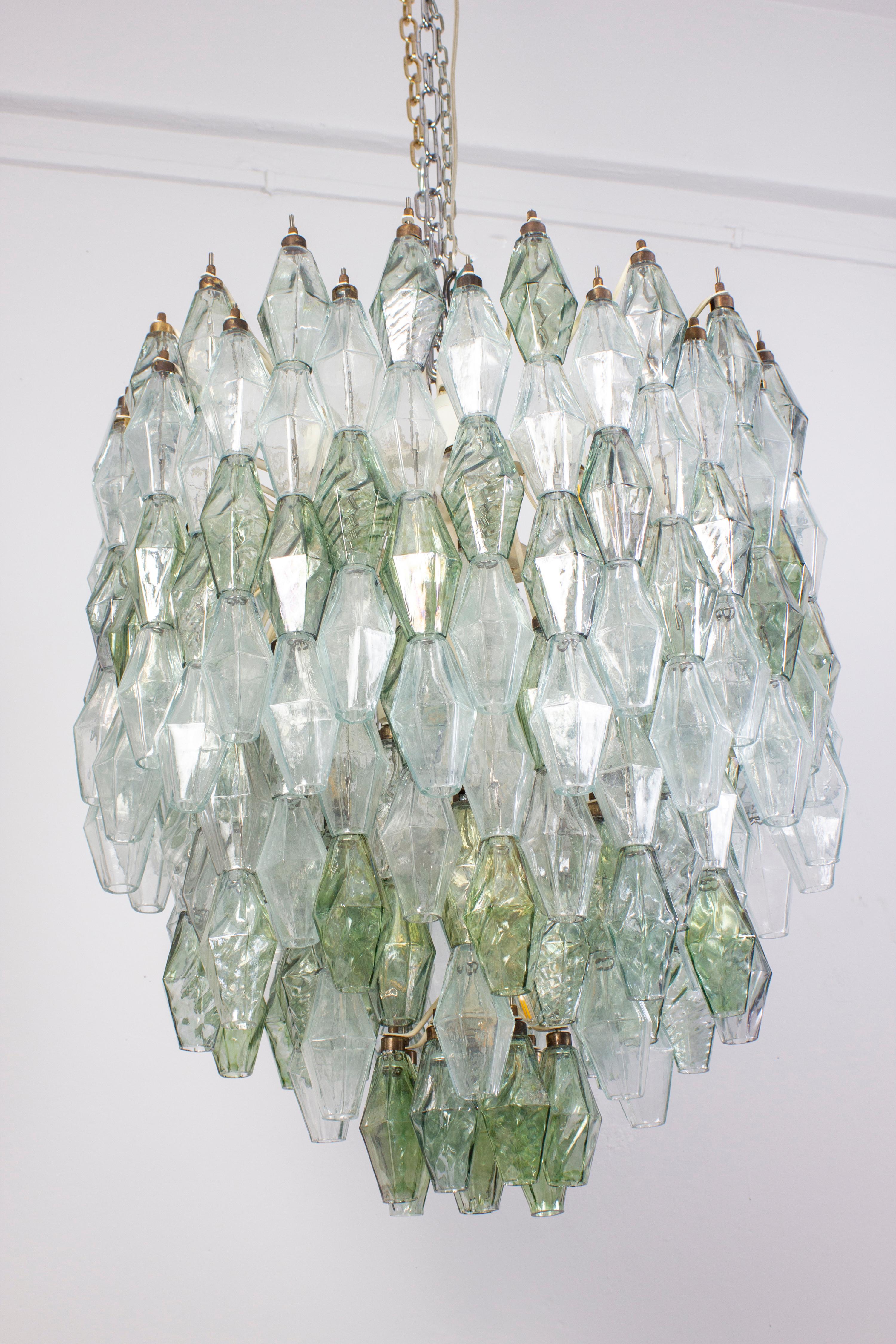 20th Century  Striking Mid-Century Green and Clear Poliedri Chandelier, 1960 For Sale