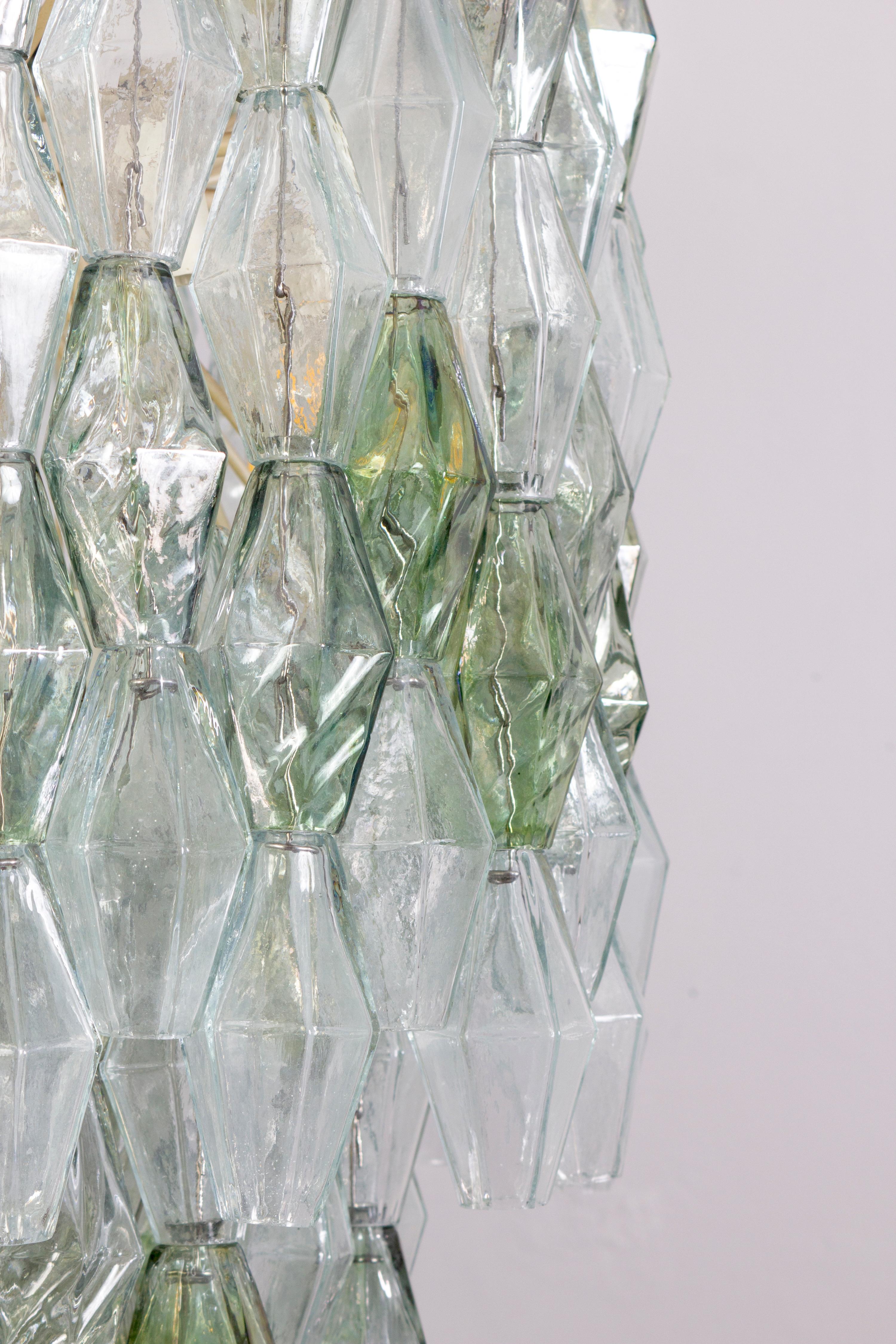  Striking Mid-Century Green and Clear Poliedri Chandelier, 1960 For Sale 2