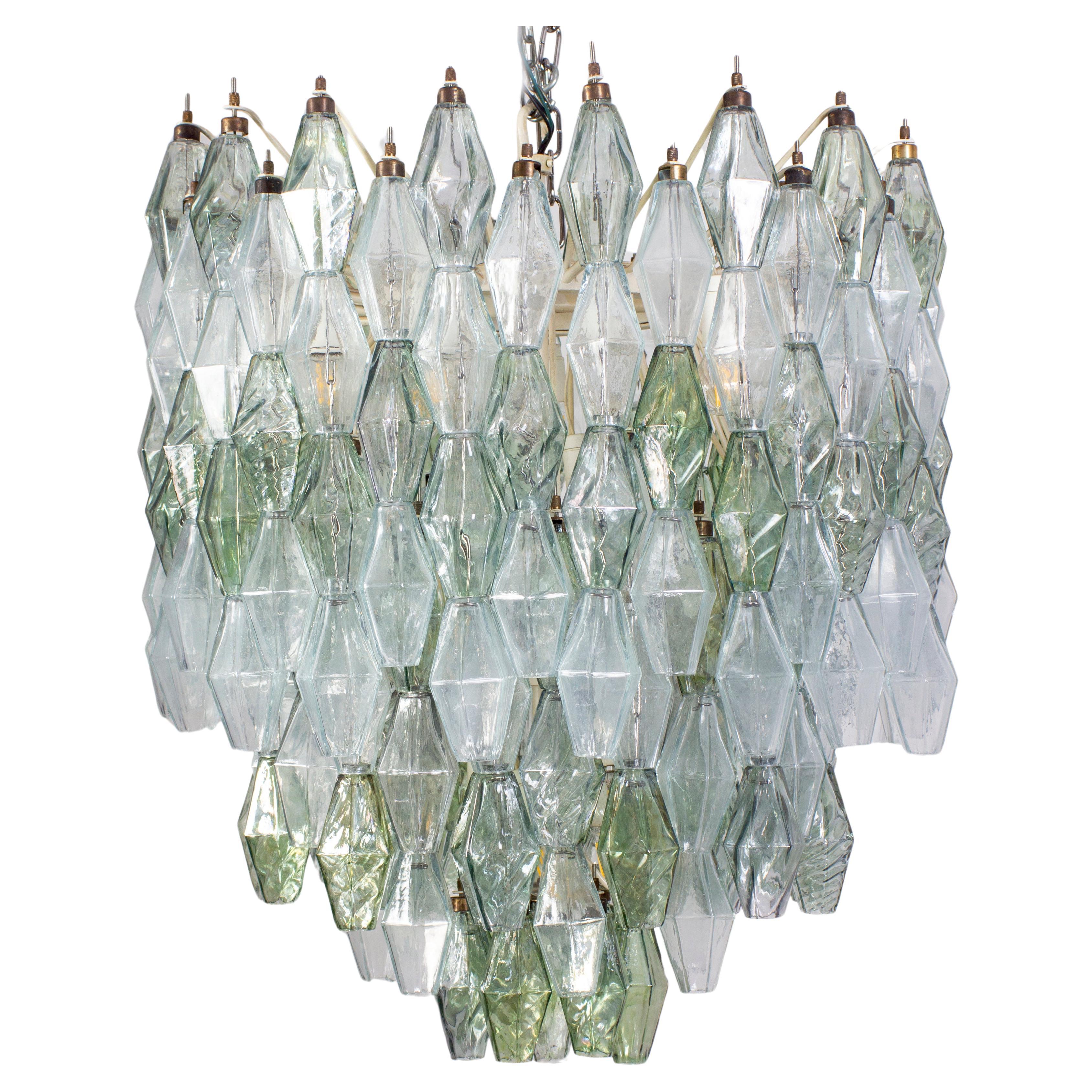 Striking Mid-Century Green and Clear Poliedri Chandelier, 1960 For Sale