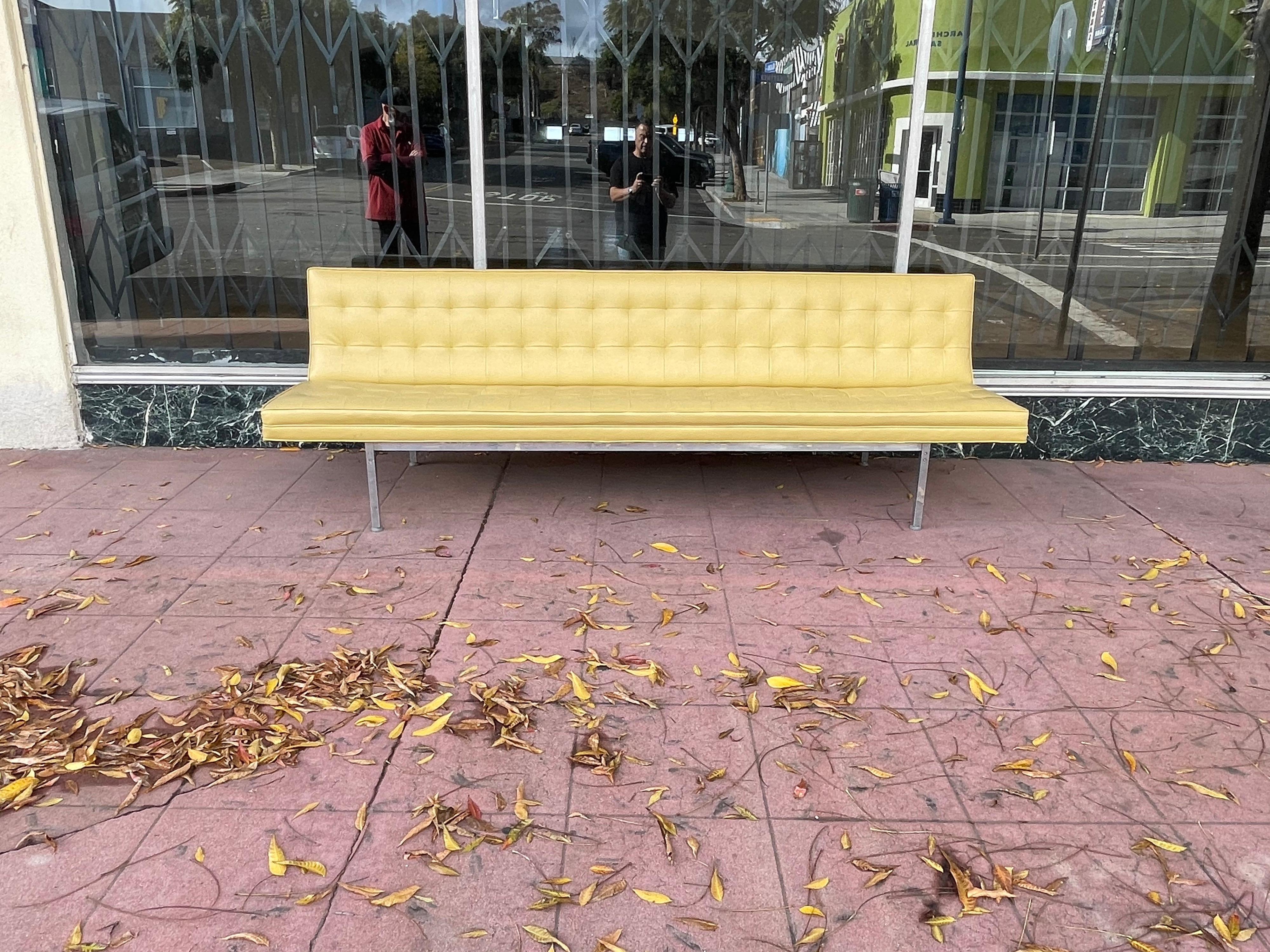 Striking Mid-Century Modern Long Armless Sofa Original Naugahyde on Aluminum In Good Condition In San Diego, CA