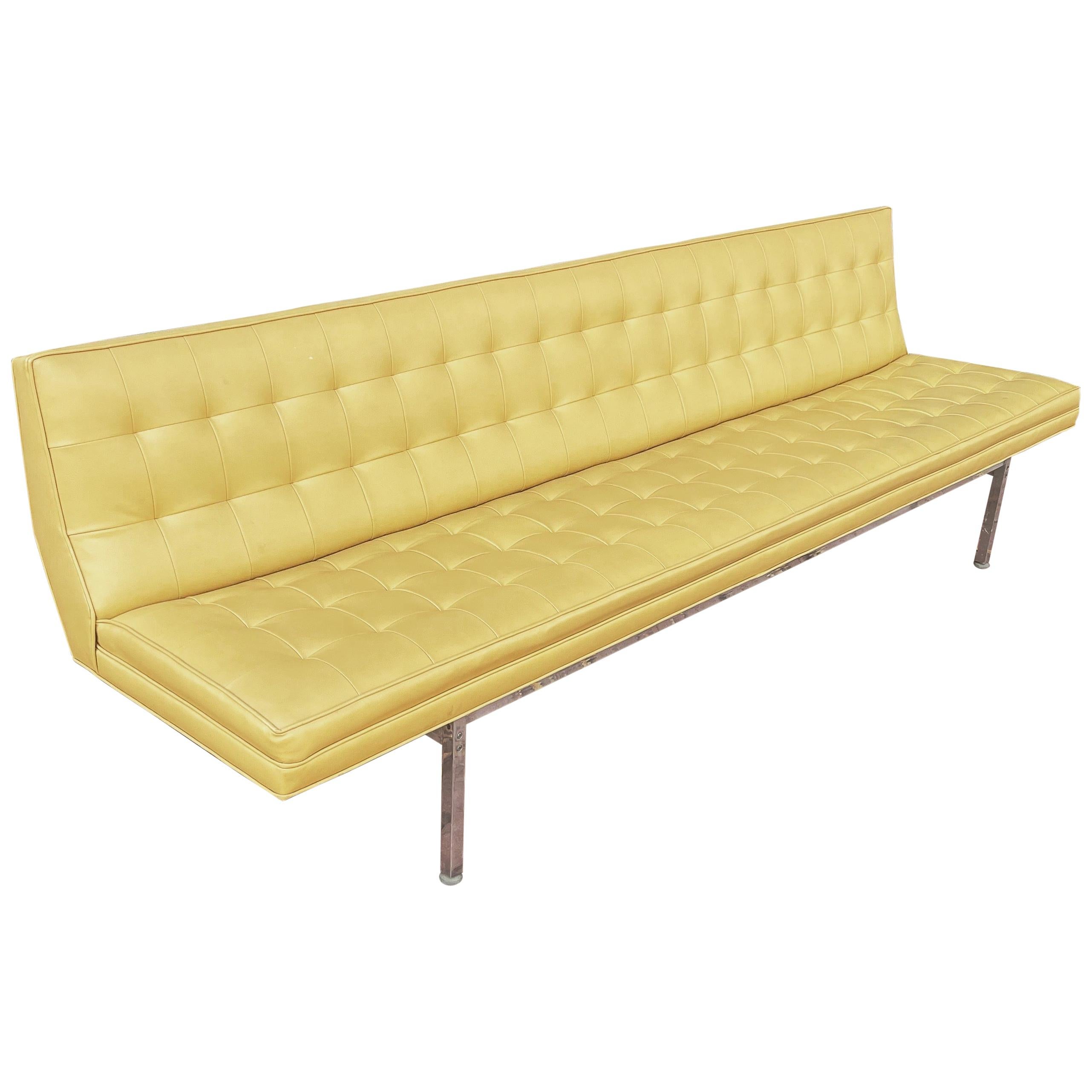 Striking Mid-Century Modern Long Armless Sofa Original Naugahyde on Aluminum